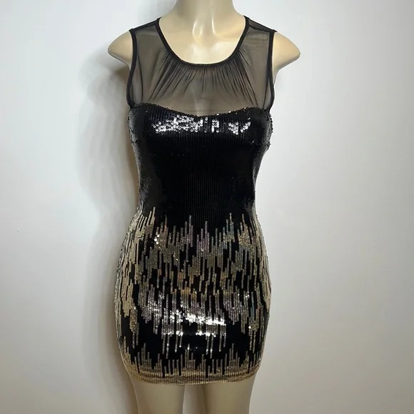 bebe | Dresses | Bebe Small Black And Gold Sequin Bodycon Mini Dress |  Poshmark